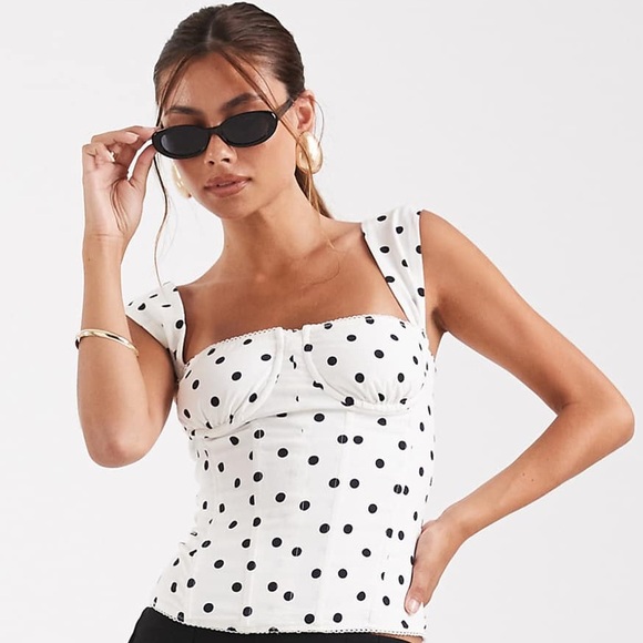 NWT WEWOREWHAT Polka Dot Ruched Cup Corset Bustier Top - Picture 1 of 8